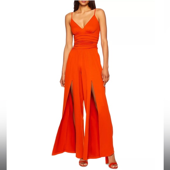 Susana Monaco V neck slit leg jumpsuit XS NWT Pumpkin - Picture 1 of 5